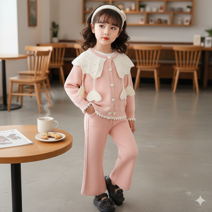Girls Korean Knitted Winter Co-Ord Set [GCS-6341](1-6 Years)