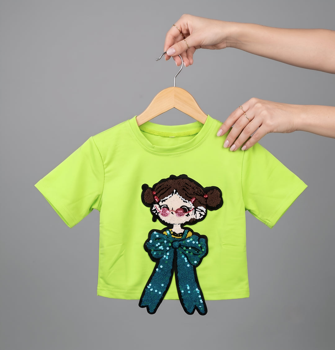 Girls Neon Green Cartoon Applique Top [GT-5601] [4-12 year]