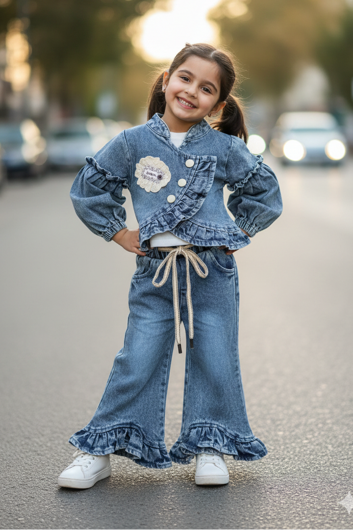 Girls Designer Denim 3 Piece Co-Ord Set [GCS-6079] (2-10Years)