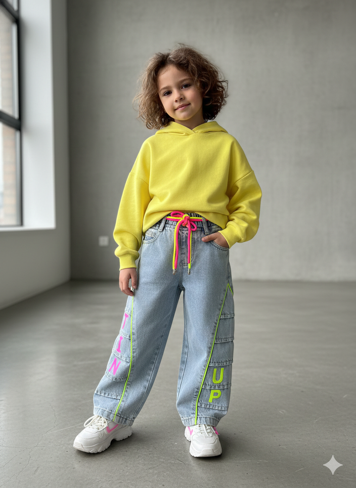 Girls Designer Wide Leg Denim Jeans (Only Jeans) [GJ-1036] (1-12Years)