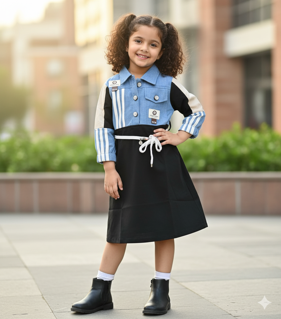 Girls Designer Denim Dress [GD-6409] (4-12 Years)