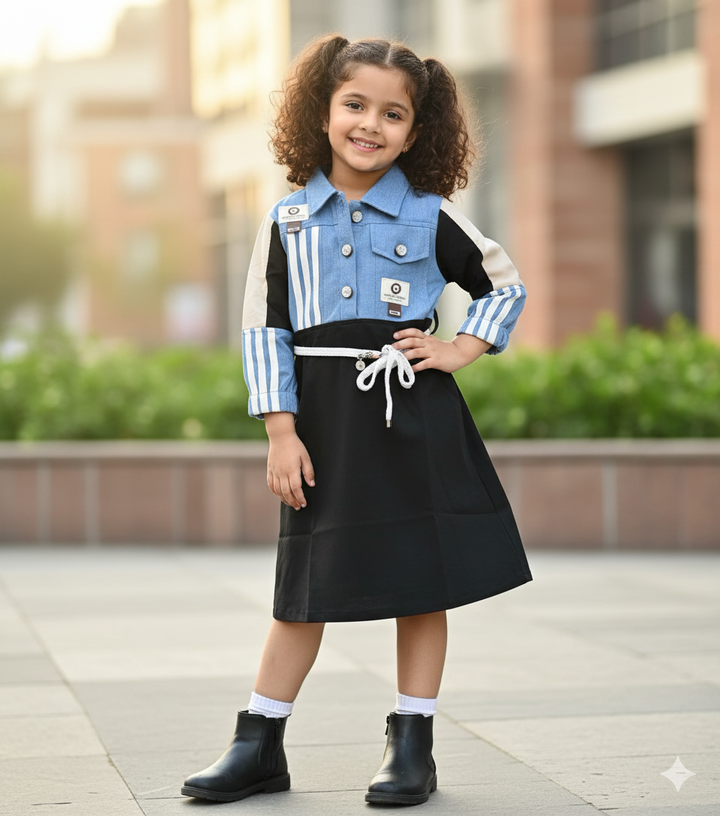 Girls Designer Denim Dress [GD-6409] (4-12 Years)