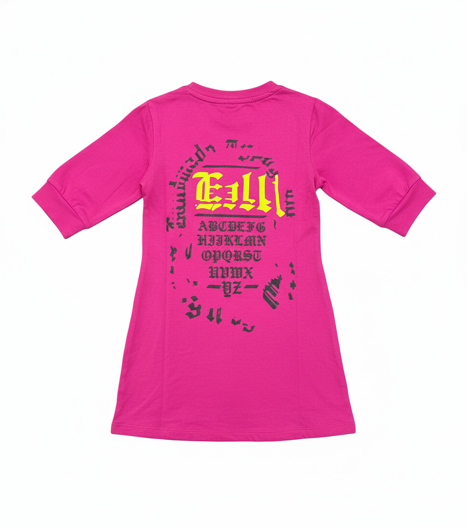 Girls Hot Pink Denim Dress [GD-6284] (4-12 Years)