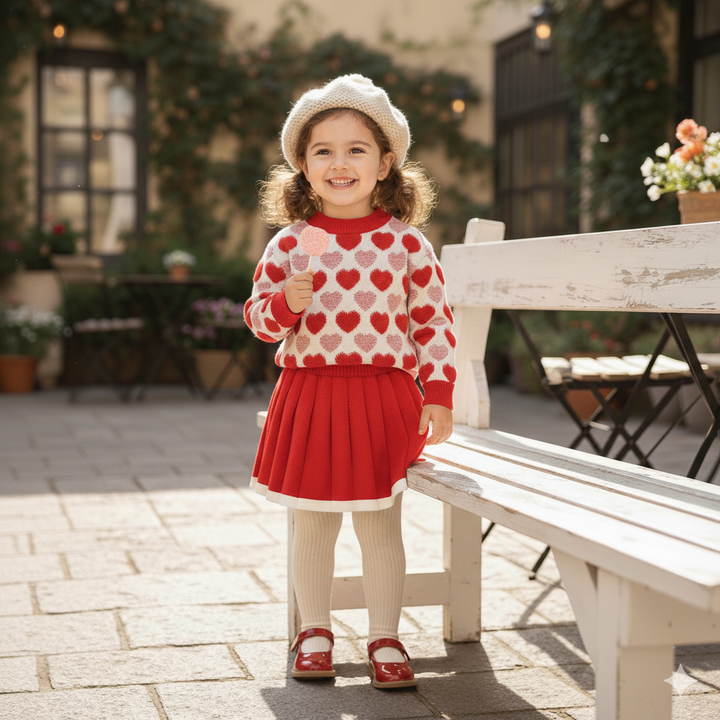 Girls Knitted Sweater Top And Skirt Set, Korean Fashion, Autumn/Winter Co-Ord Set [GCS-6667](2-7 Years)