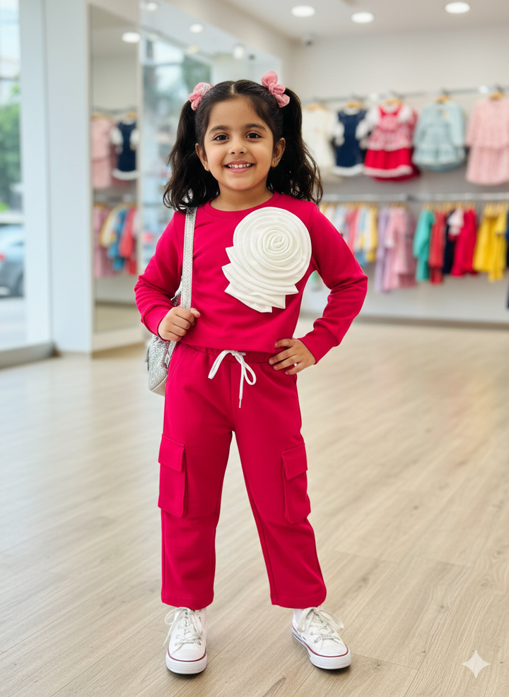 Girl's Flower Red Co-Ord Set [GCS-6174](4-12 Years)