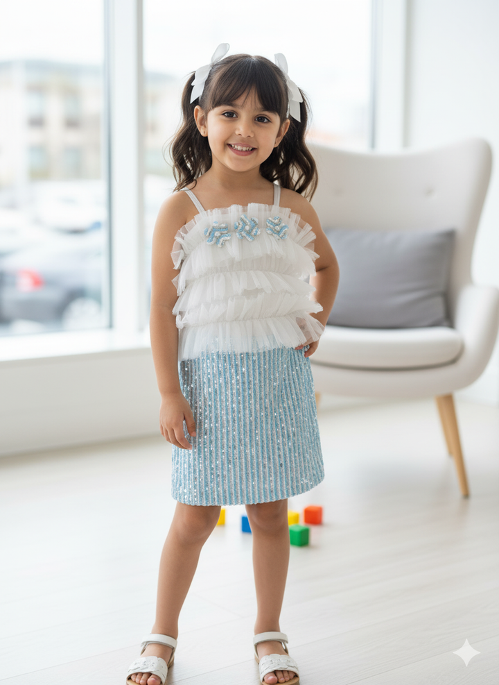 Girls Sequence Blue Dress [GD-6491] (1-7Years)