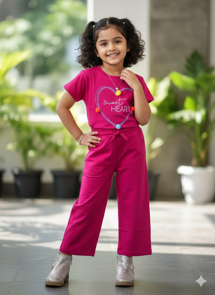 Girl's Causal Hot Pink Co-Ord  Set [GCS-6182](4-11 Years)