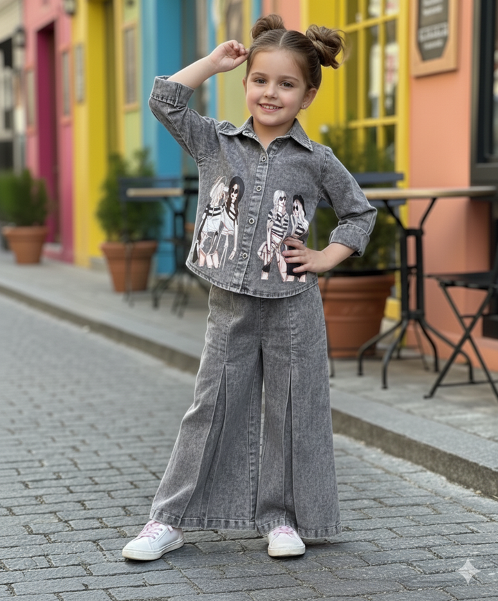 Girl's Denim Co-Ord Set [GCS-6467] (4-12 Years)