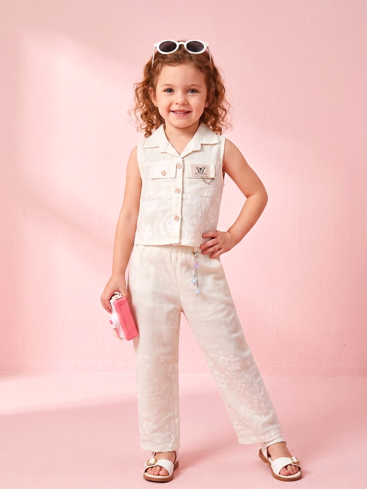 Girls Embroidered White Co-Ord Set [GCS-7433] (1-6Years)