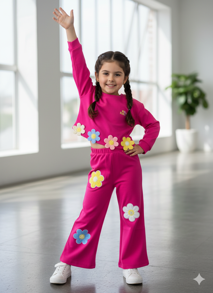 Girl's Party Wear Hot Pink Co-Ord Set [GCS-6258](4-12 Years)