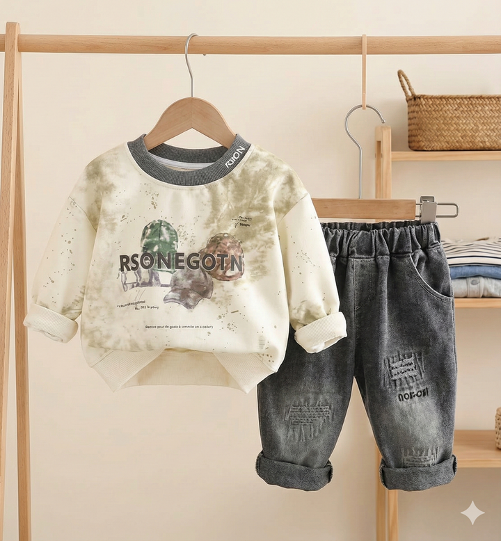 Boys 2 Piece Cream Co-Ord Set [BT-6090] (1-6 Years)