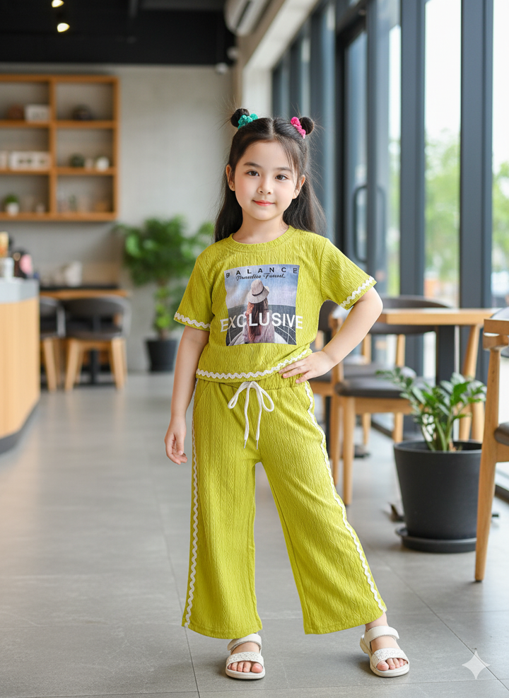 Girls Casual Photo Print Yellow Co-Ord Set [GCS-6314](4-12 Years)