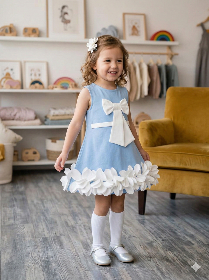 Girls Blue Party Wear One Piece Dress [GD-6356] (2-6 Years)