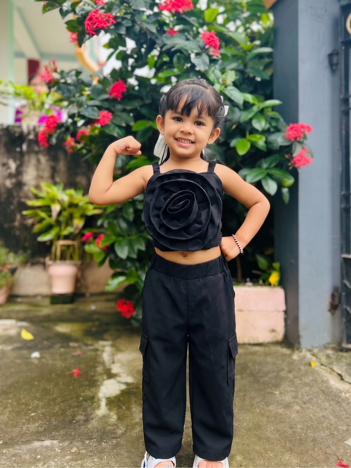 Girl's Black Flower Co-Ord Set [GCS-4875](2-10 Years)