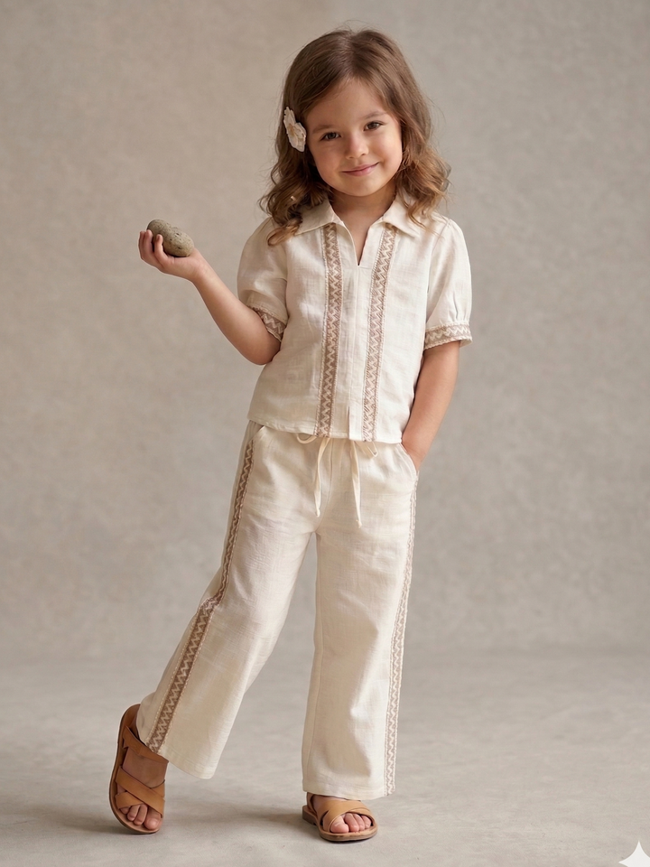 Girls Cream Summer Cotton Co-Ord Set [GCS-7280] (3-11 Years)