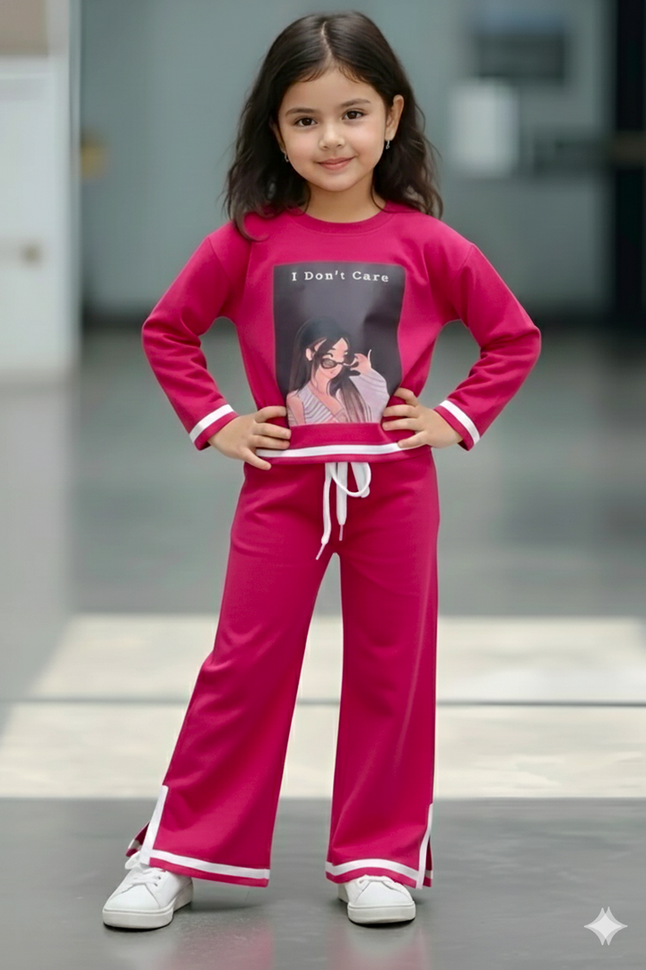Girl's Causal Hot Pink Co-Ord  Set [GCS-6453](3-12 Years)