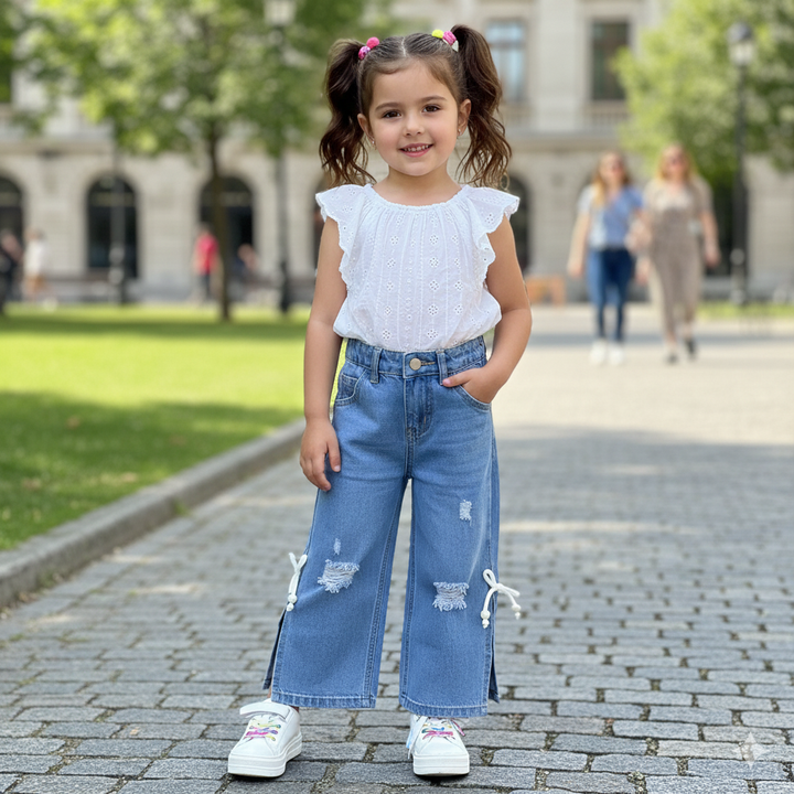 Girls Designer Straight Fit Light Blue Jeans With Slit [GJ-954] (3-14Years)