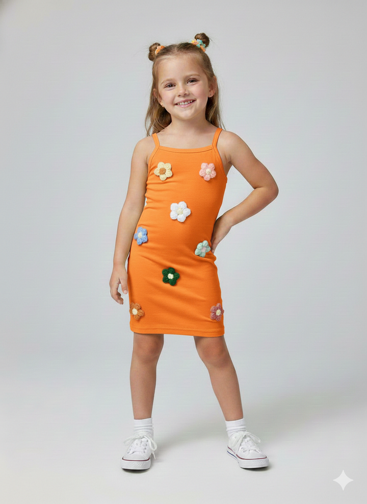 Girls casual Orange Bodycon Dress [GT-3855] (2-12 Years)