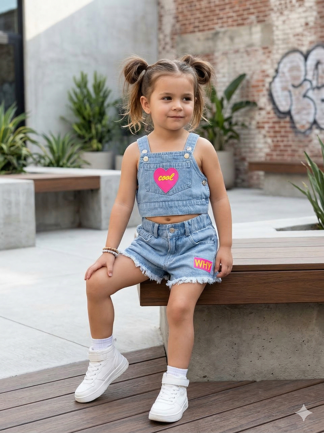 Girls Imported Denim Co-Ord Set [GCS-7287] (2-7 Years)
