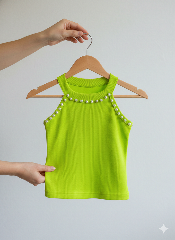 Girl Neon Green Pearl Top [ONLY TOP] [GT-98]  (3-11Years)