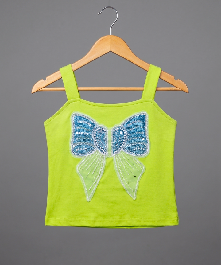 Girls Embroidered Neon Green Bow Top [GT-447] [9M-12 year]