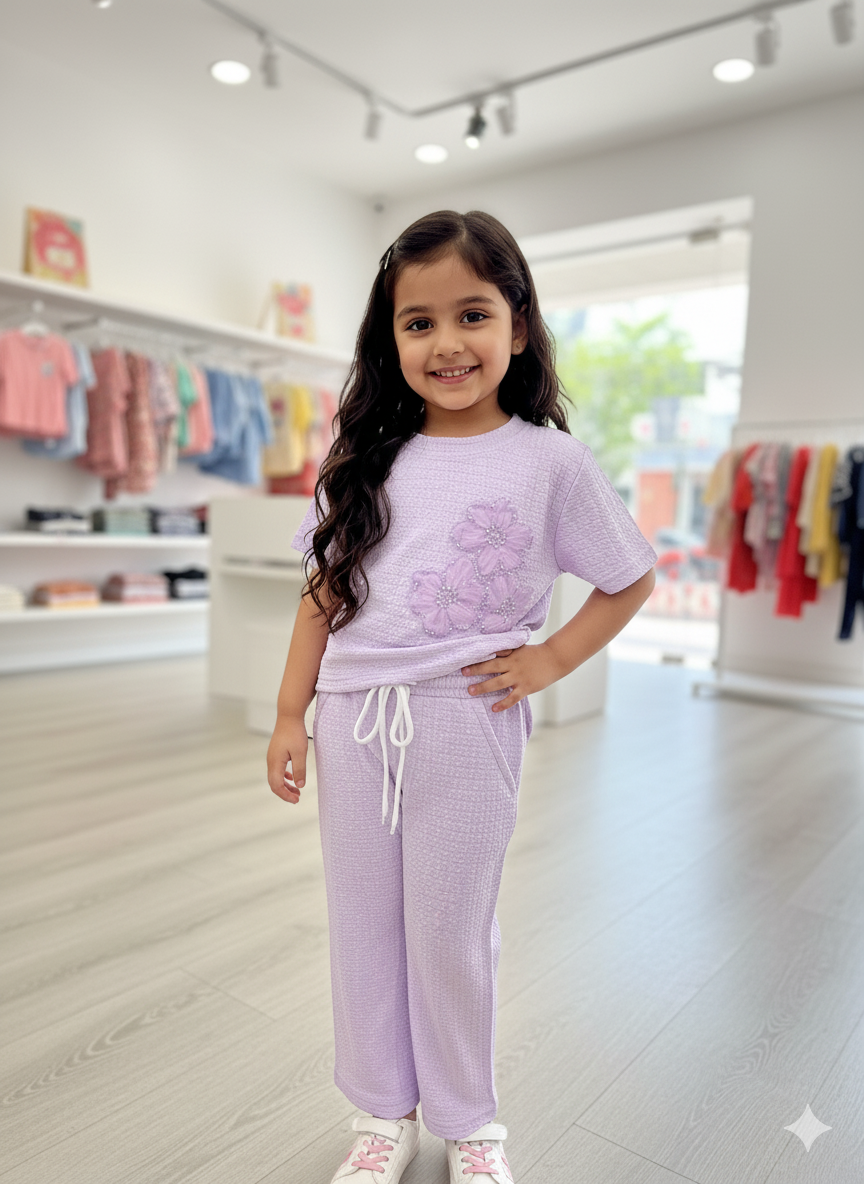 Girl's Causal Lavender Co-Ord Set [GCS-6403](3-12 Years)