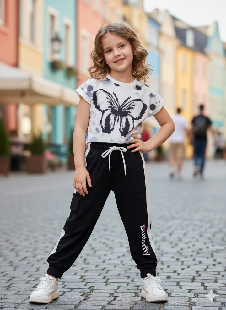 Girl's Buterfly Black Co-Ord Set [GCS-6528](3-12 Years)