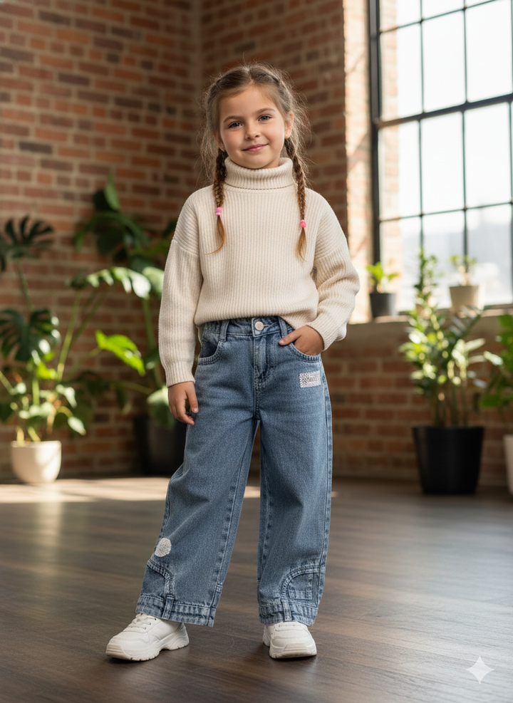 Girls Designer Straight Fit Denim Jeans [GJ-1019] (4-12Years)