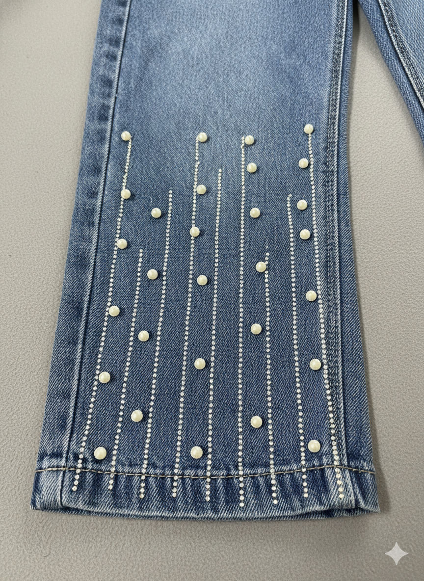 Girls Embellished Straight Fit Blue Denim Jeans (Only Jeans) [GJ-1071] (1-12Years)