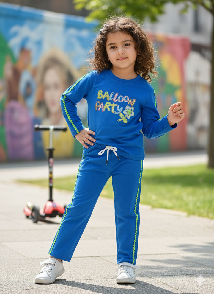Girl's Casual Royal Blue Co-Ord Set [GCS-6548](4-12 Years)
