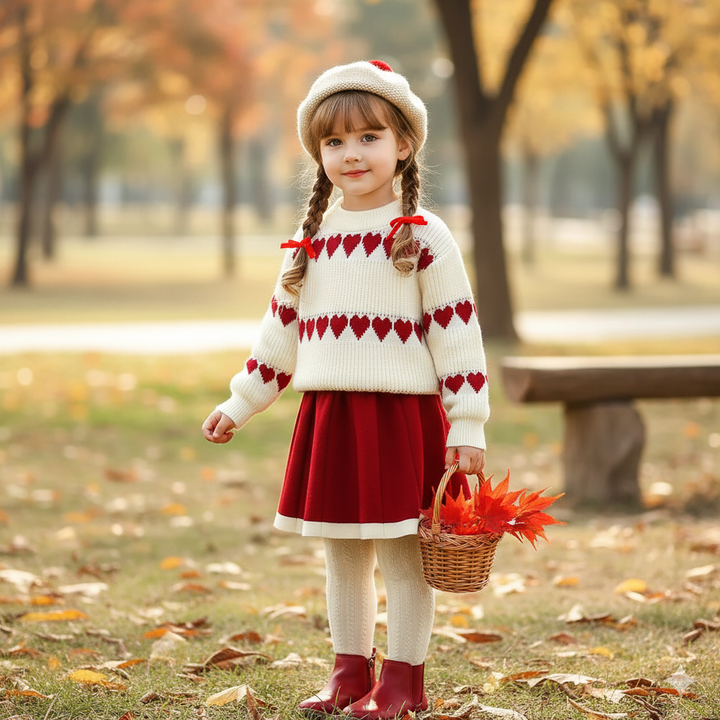 Girls Knitted Sweater Top And Skirt Set, Korean Fashion, Autumn/Winter Co-Ord Set (WITHOUT CAP AND STOCKINGS) [GCS-6666](2-7 Years)