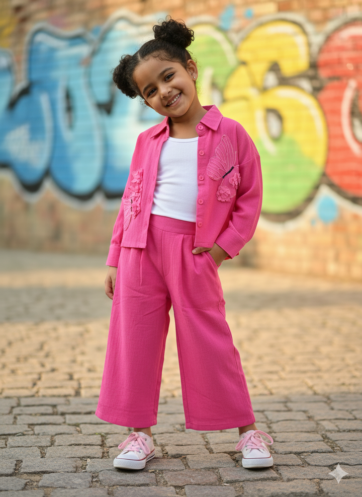 Girl's 3 Piece Pink Butterfly Co-Ord Set [GCS-6299] (4-12Years)