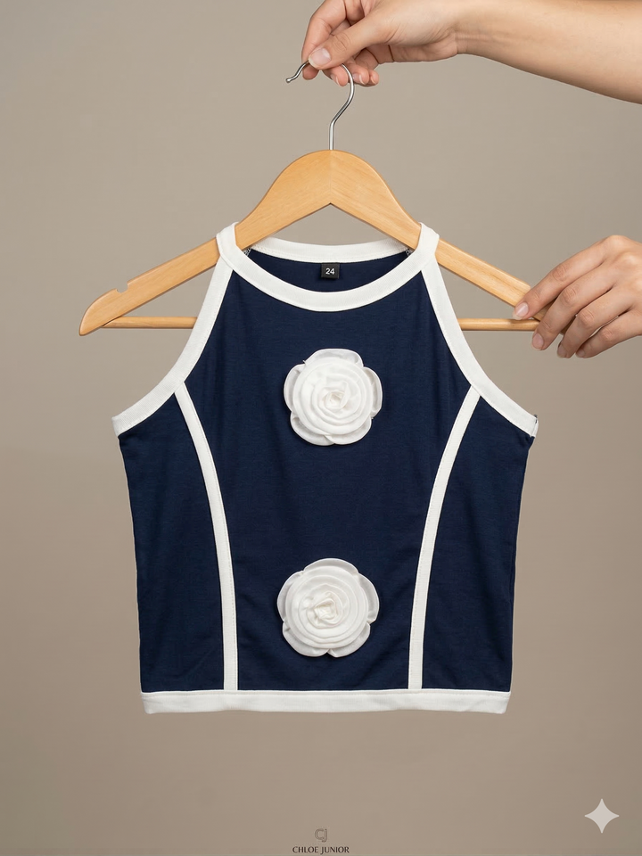 Girls Flower Navy Blue Tank Top [GT-58] [4-12 year]