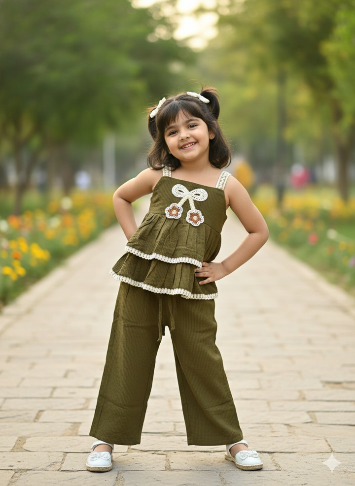 Girls Summer Green Co-Ord Set [GCS-5946] (4-12Years)