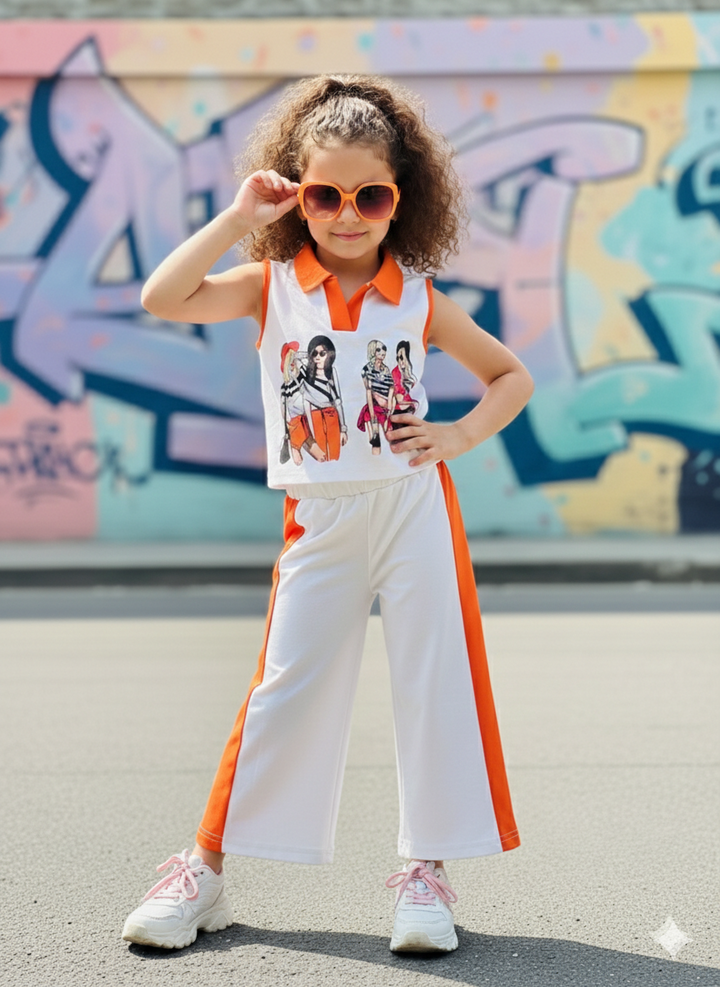 Girl's Summer Special Orange Co-Ord Set [GCS-4848] (3-11 Years)