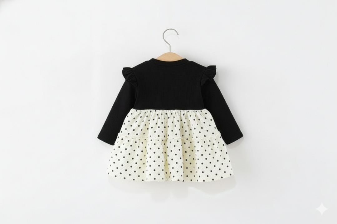 Girls Imported Black Polka Dot Frock [GF-6397] (9M - 4Years)