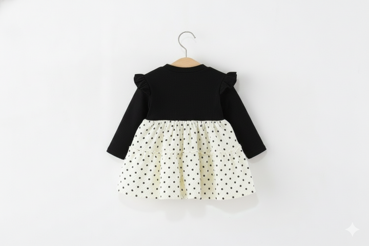 Girls Imported Black Polka Dot Frock [GF-6397] (9M - 4Years)