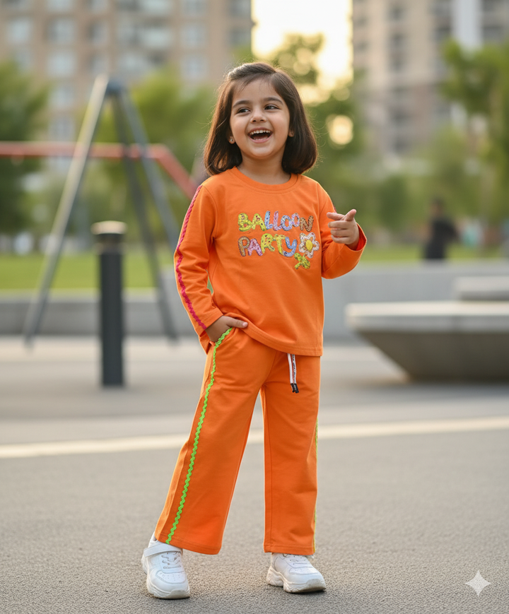 Girl's Casual Orange Co-Ord Set [GCS-6545](4-12 Years)
