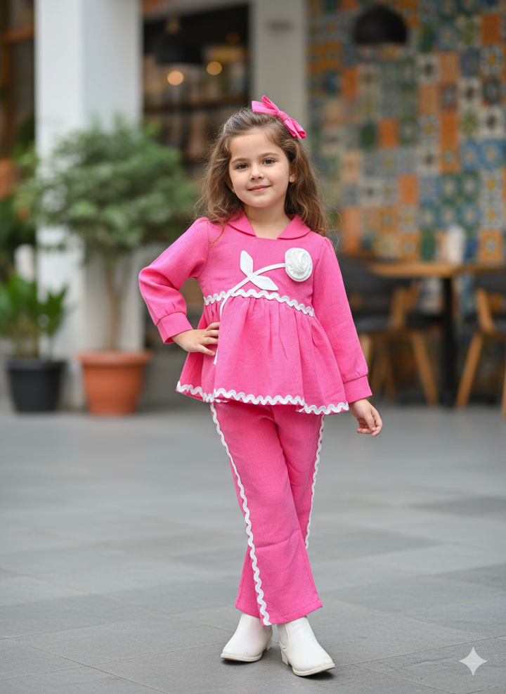 Girls Pink Flower Co-Ord Set [GCS-6171](4-13Years)