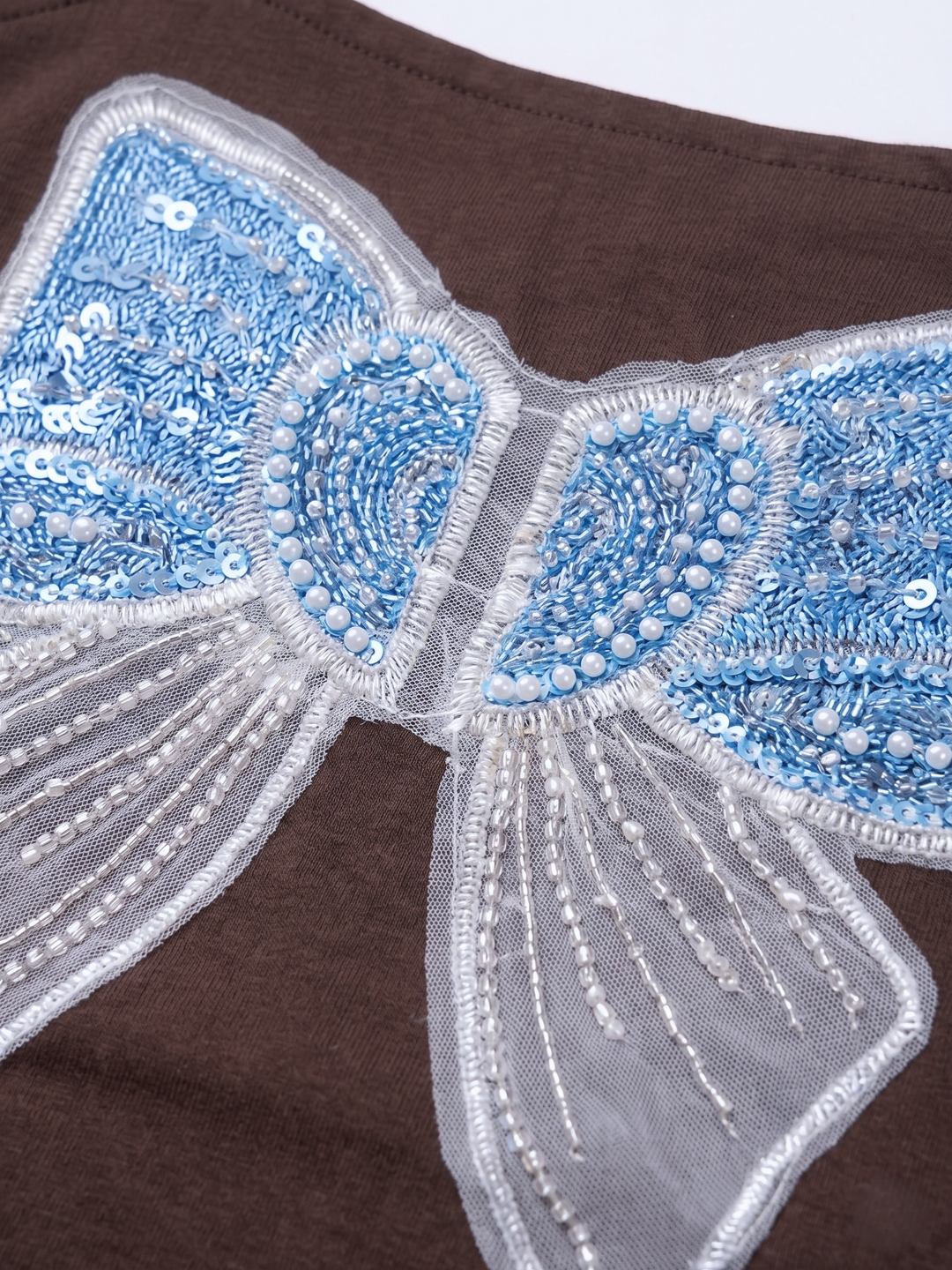 Girls Embroidered Brown Bow Top [GT-261] [9M-12 year]