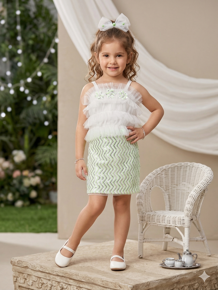 Girls Partywear Sequence Green Dress [GD-6489] (1-7Years)