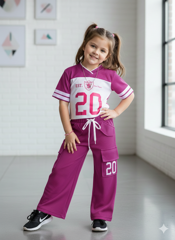 Girl's Causal Wine Co-Ord  Set [GCS-6193](3-12 Years)
