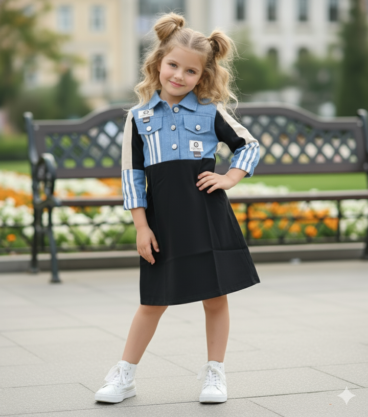 Girls Designer Denim Dress [GD-6409] (4-12 Years)