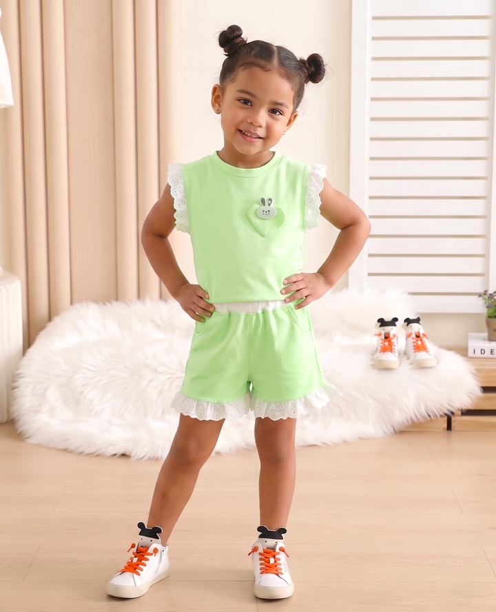 Girl's Summer Imported Green Co-Ord Set [GCS-2028] (2-7 Years)