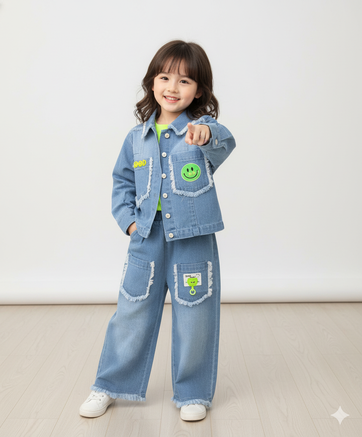 Girls 2 Piece Denim Co-Ord Set [GCS-6318] (4-12Years) (WITHOUT T-SHIRT)