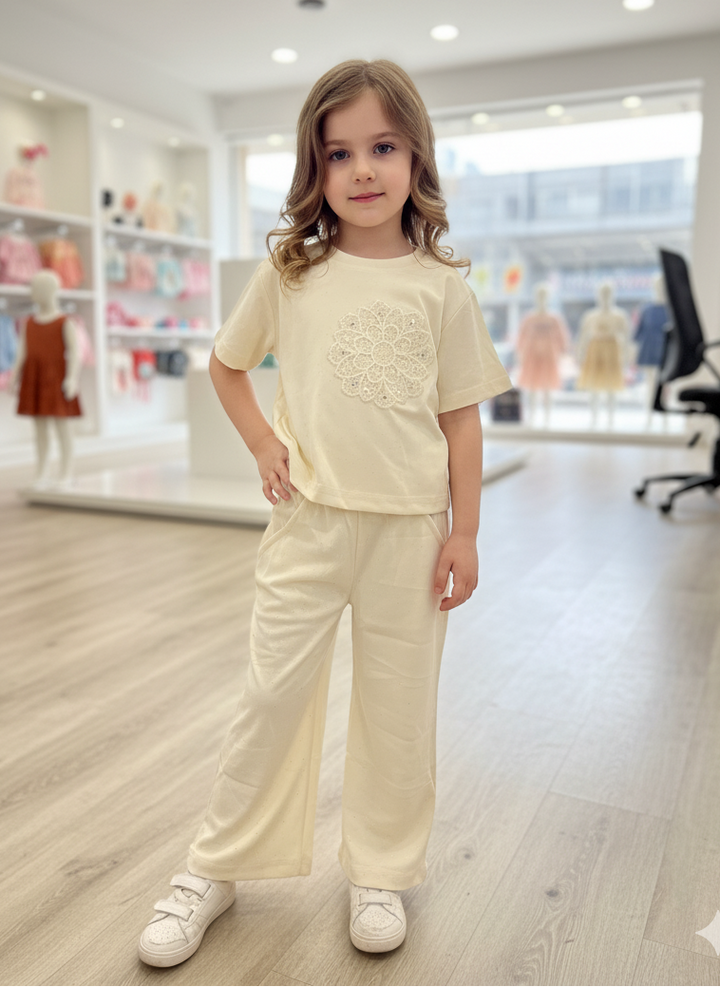 Girls Party Wear Cream Co-Ord Set [GCS-6331](4-12 Years)