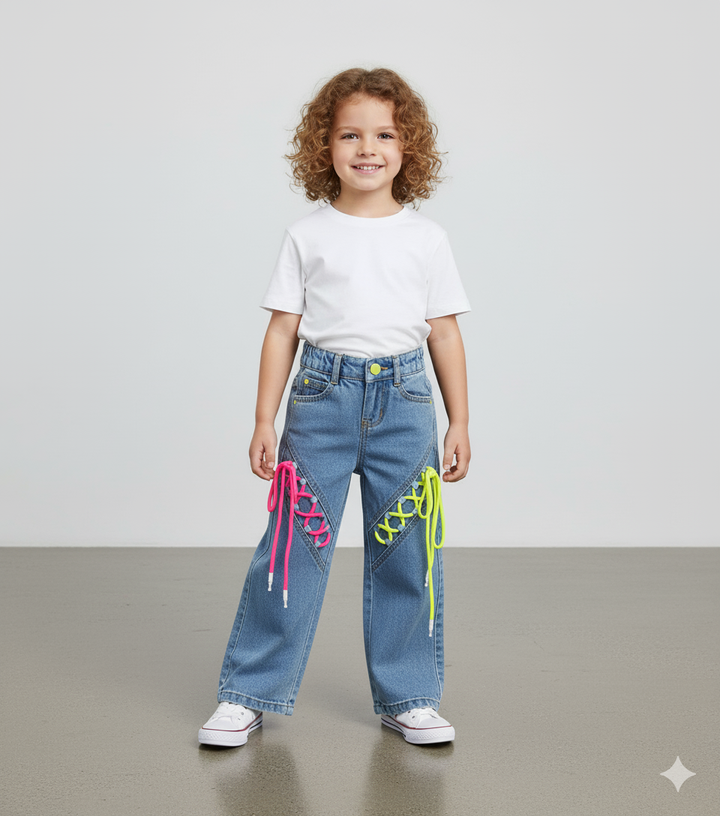 Girls Light Blue Designer Straight Fit Jeans [GJ-966] (1-12Years)