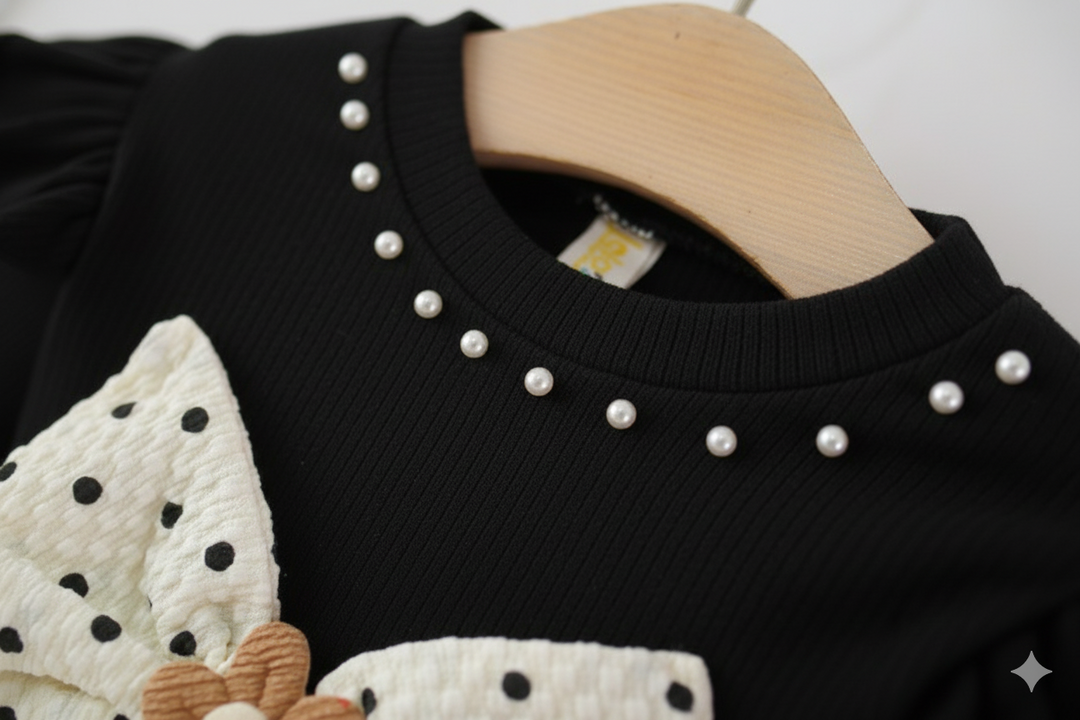 Girls Imported Black Polka Dot Frock [GF-6397] (9M - 4Years)
