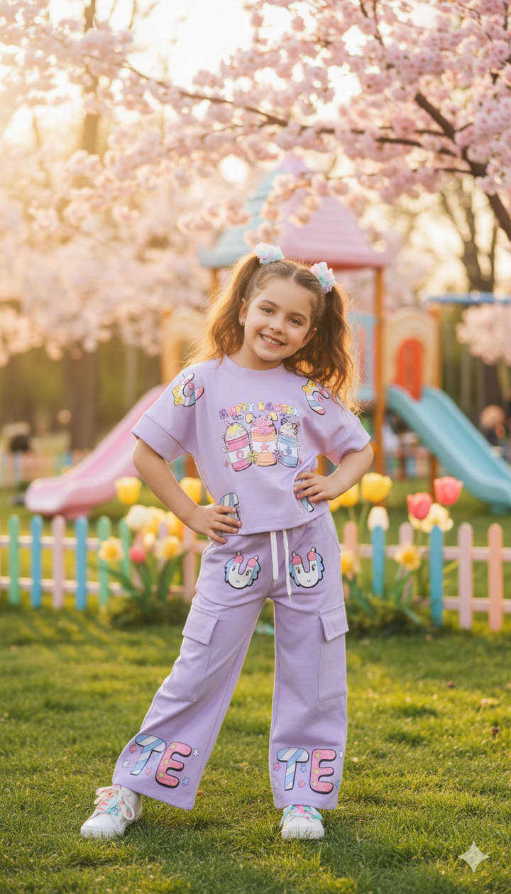 Girl's Ice-Cream Printed Lavender Co-Ord  Set [GCS-6279](4-12 Years)