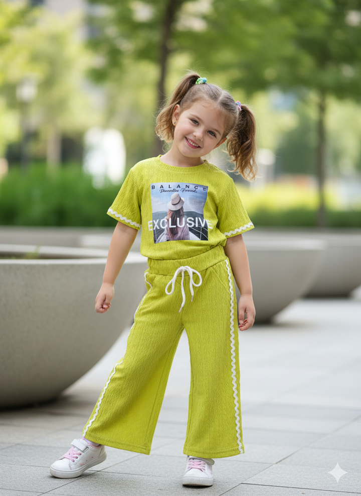 Girls Casual Photo Print Yellow Co-Ord Set [GCS-6314](4-12 Years)